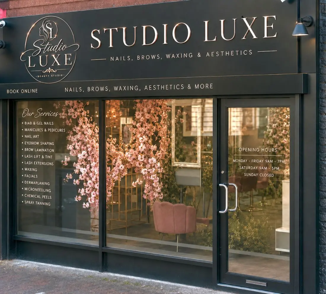 The Studio Luxe shopfront on Church Street with its blossom window